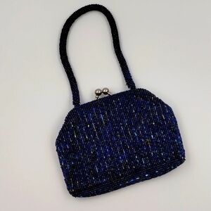 La Regale Ltd. Iridescent Blue/Purple Beaded Evening Bag Kisslock Closure